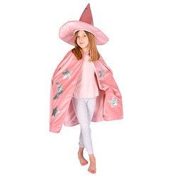Cape m/hatt velvet/satin dusty onesize 3-8år Rosa - Salg
