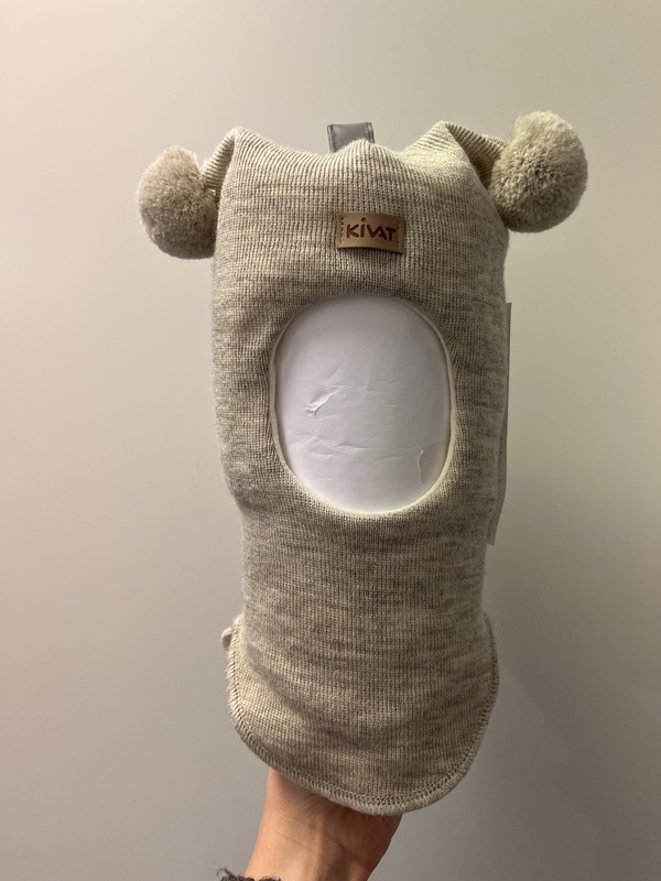 Kivat Balaklava i ull med skinnlapp Beige Melange - Kivat