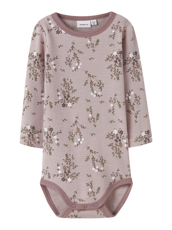 NBFWILLOW WOOL LS BODY Shadow Gray Long flower - Name It