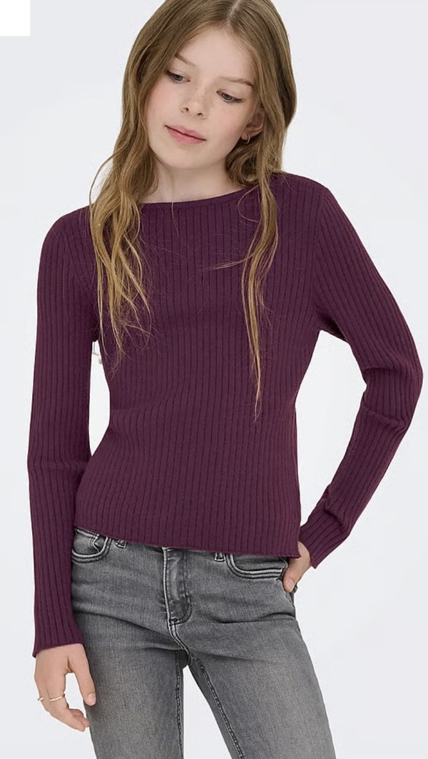 KOGIBI LS RIB BOATNECK  KNIT Mauve Wine Solid - Kids Only 