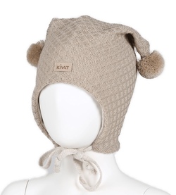 Kivat knytelue i ull med skinnlapp lys beige - Kivat